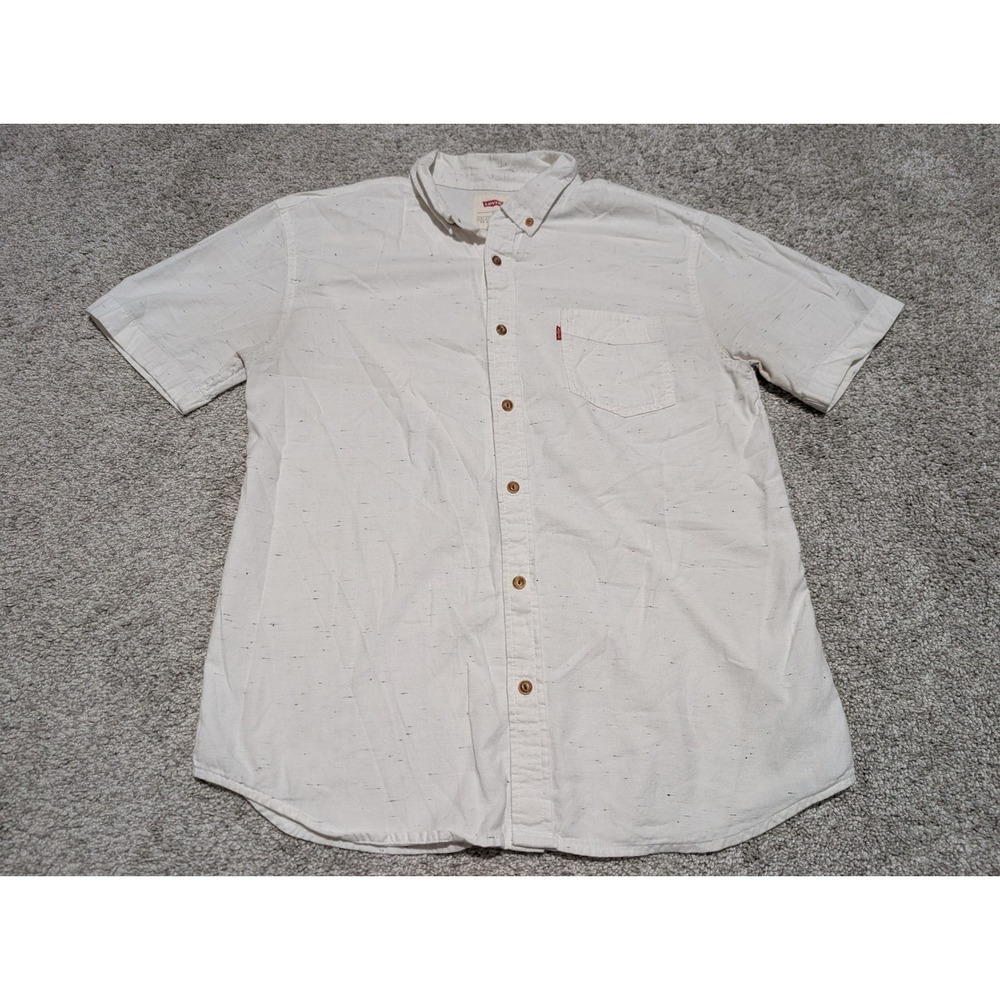 Levi's Button Down Shirt Mens Medium‎ Cream Speckled Short Sleeve  Americana